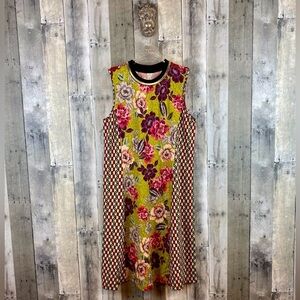 Johnny Was Live Gold Trim Floral Mixed Pattern Dress Size Small.